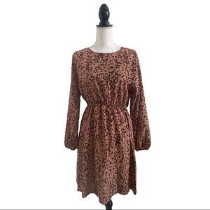 SHEIN Dalmatian Print Lantern Sleeve Dress Tan & Black Women’s US Size Medium